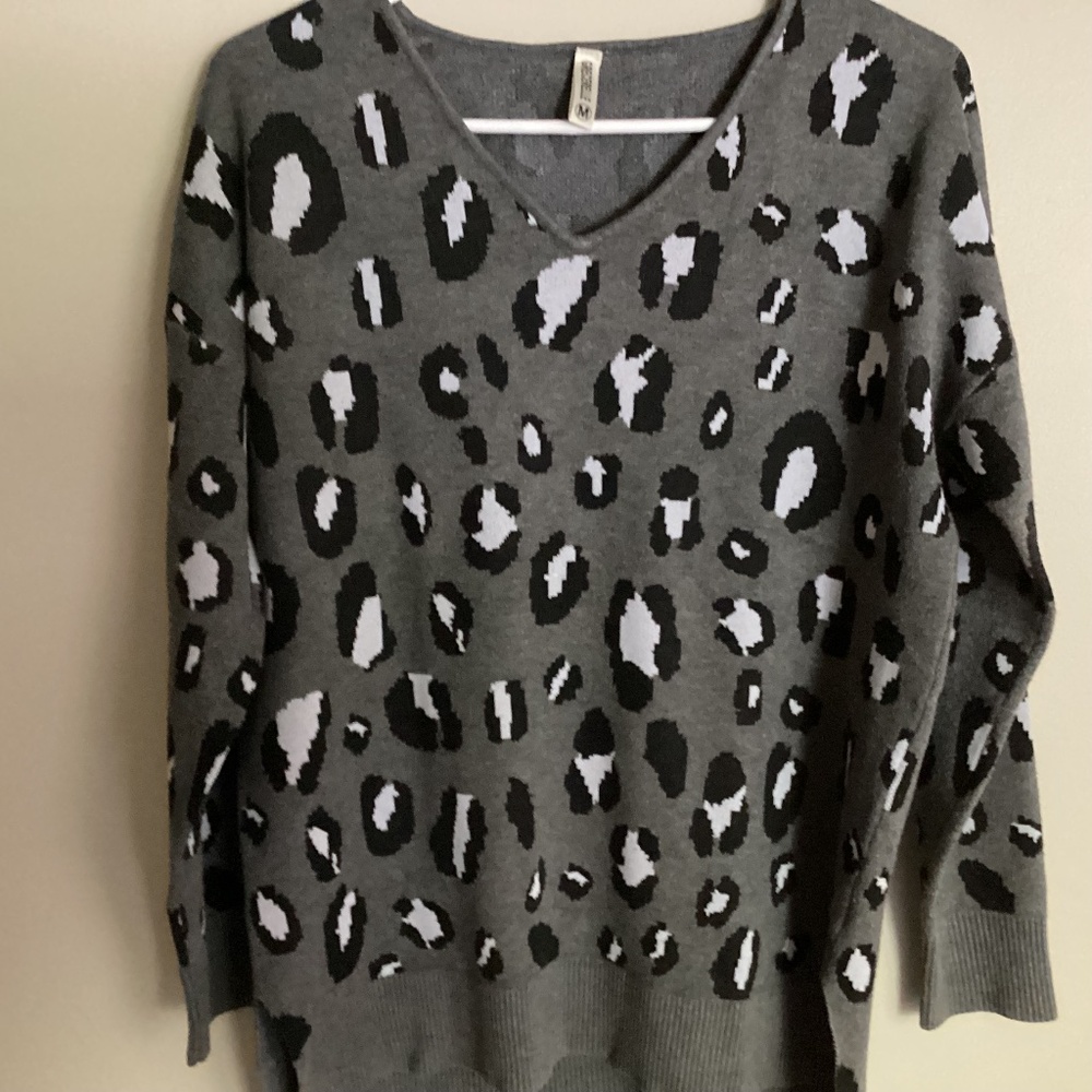 Grecerelle Leopard Print V Neck Pullover Sweater Size Medium